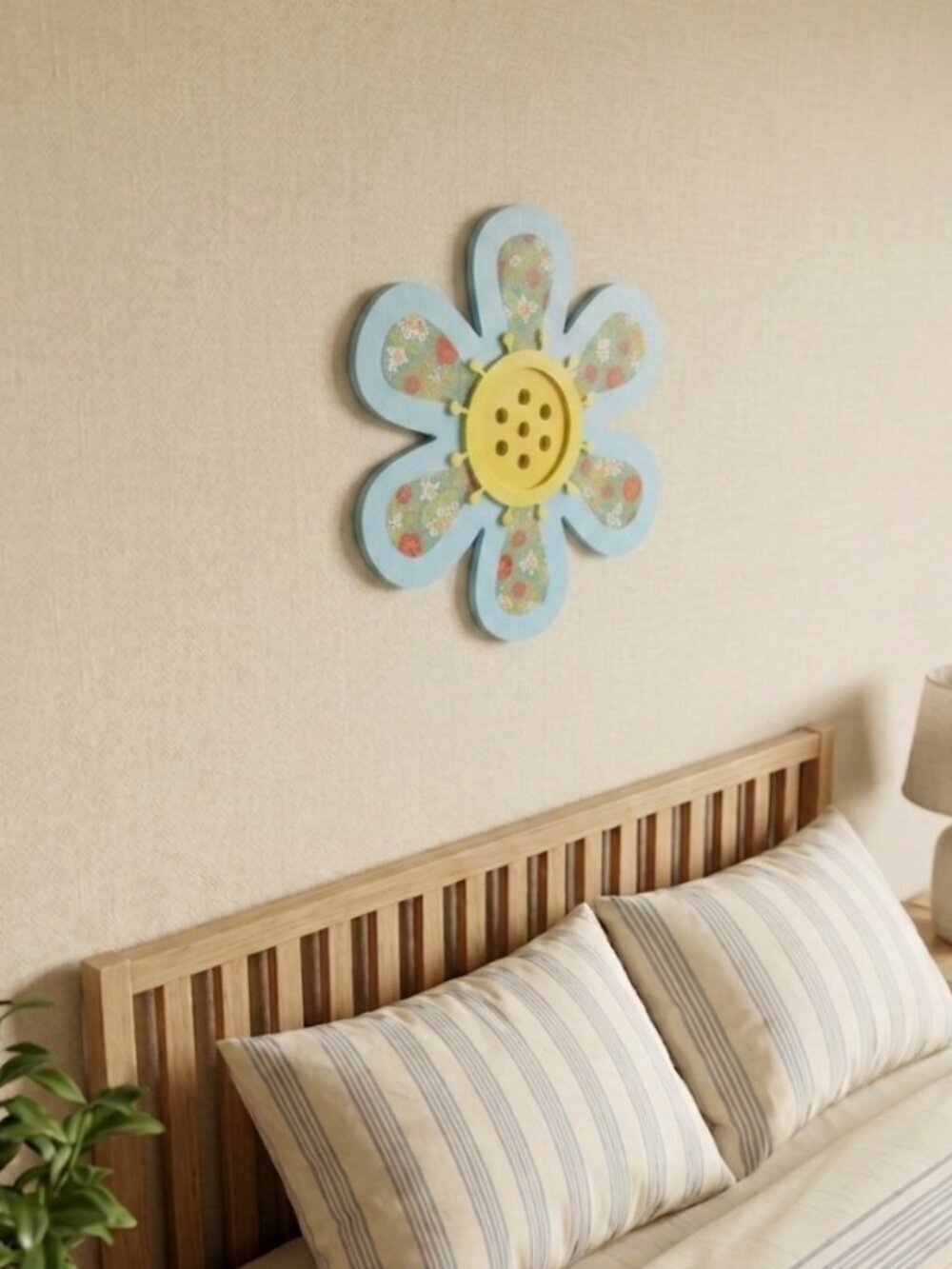Blue Flower 1/4" thick wood wall decor dimensional 13" tall